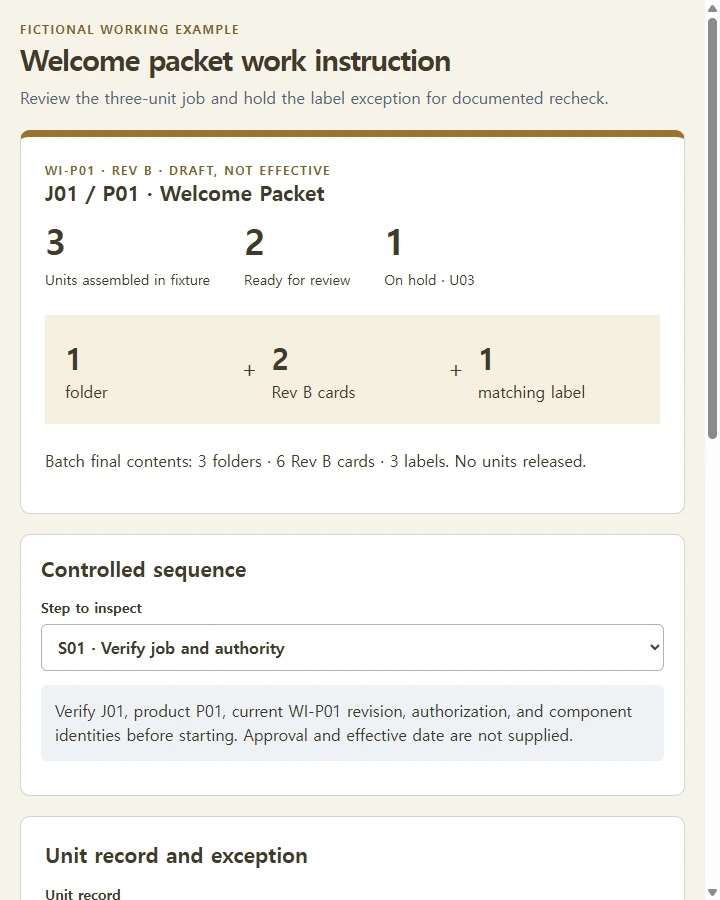Welcome packet work instruction
