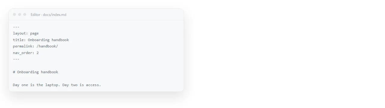 A Markdown file with a front matter block at the top, above the first heading.