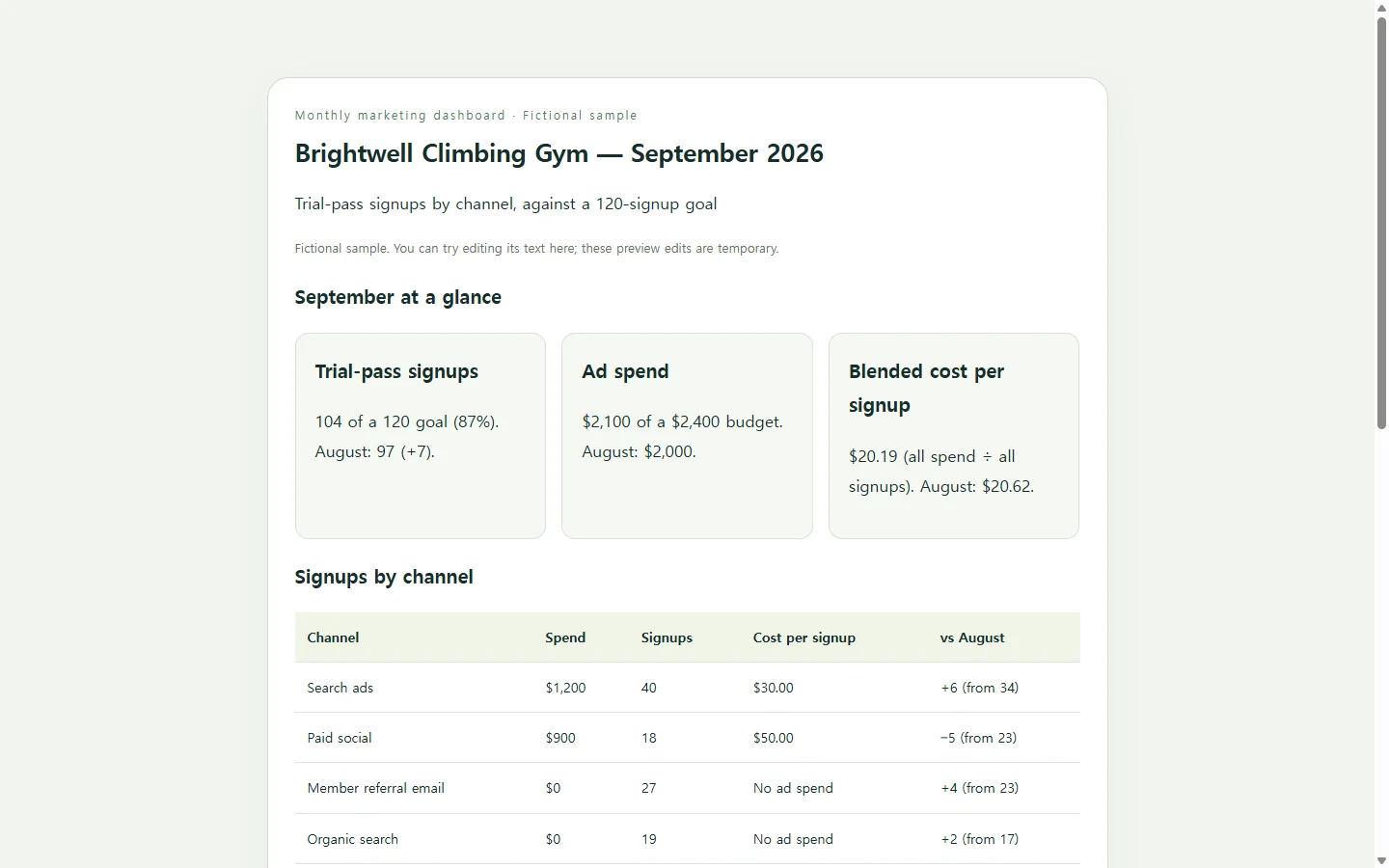 Brightwell Climbing Gym — September 2026 — fictional sample