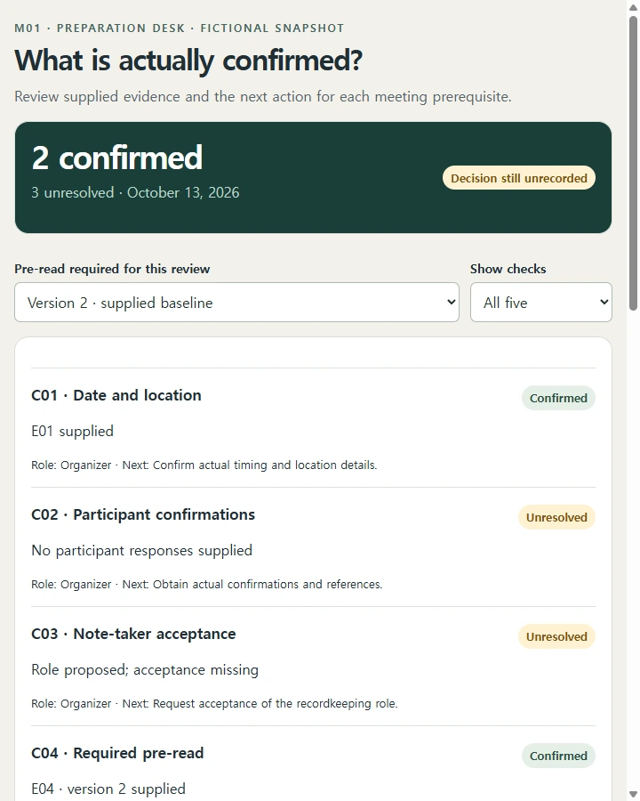 Meeting evidence checklist