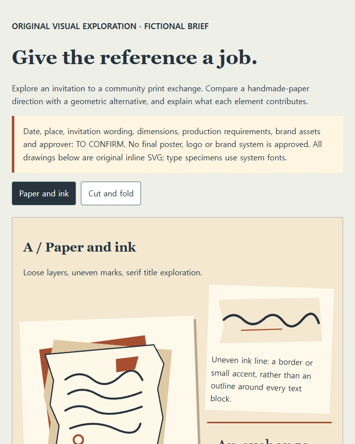 Two original invitation mood boards with element notes and a paper-versus-gloss revision