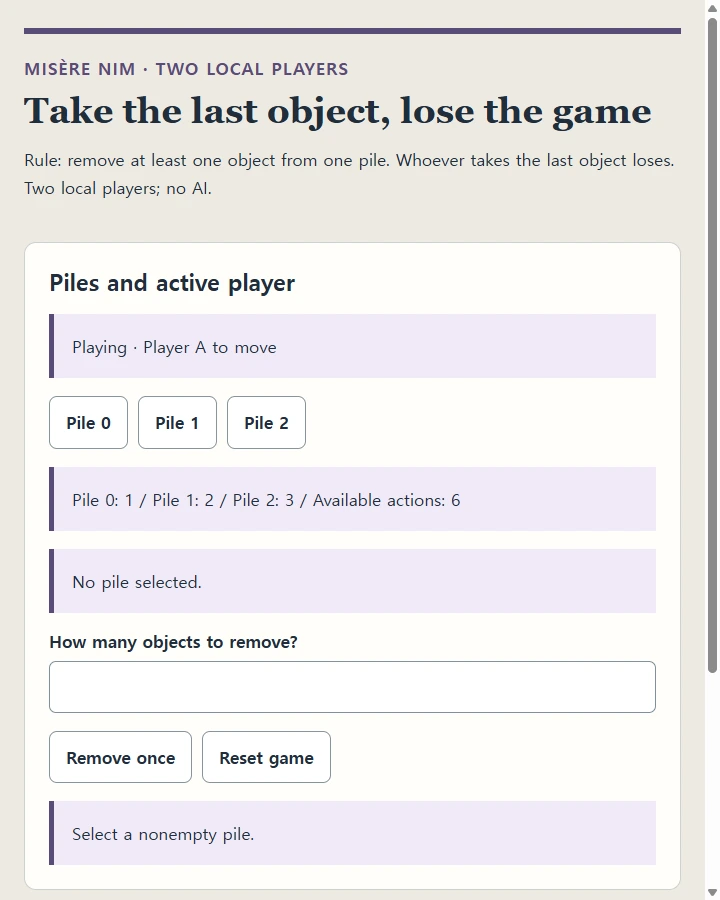 Take the last object, lose the game