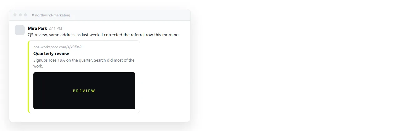 A link pasted into a Teams channel, unfurling into a preview card.