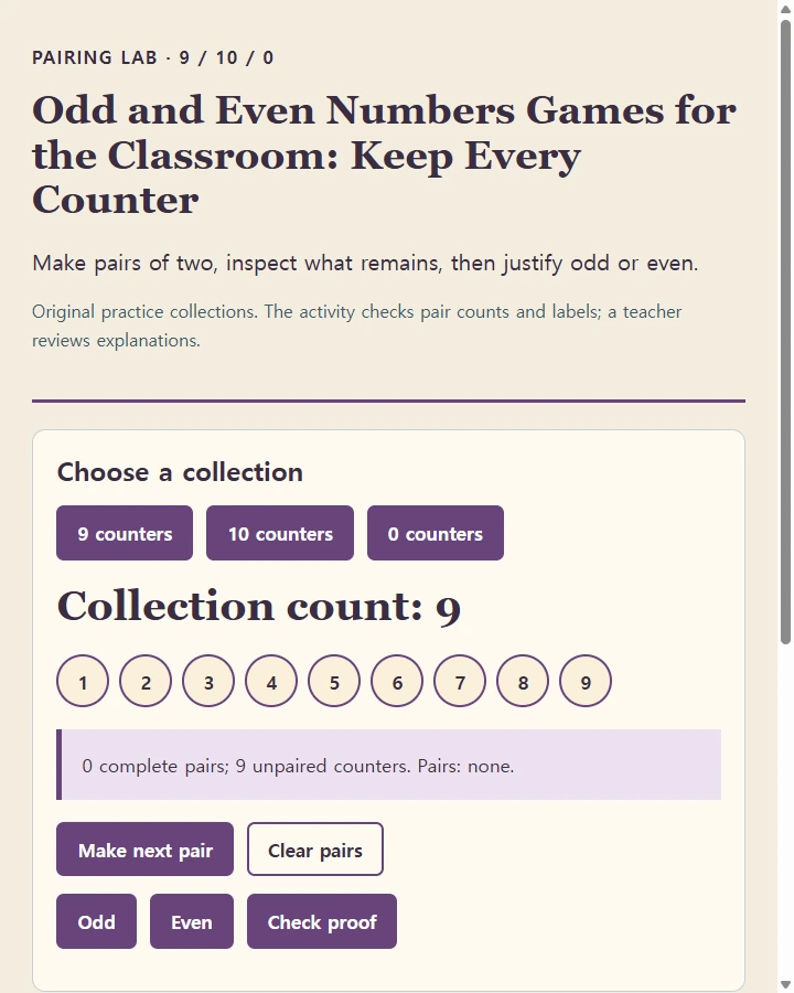 Odd and Even Numbers Games for the Classroom: Keep Every Counter