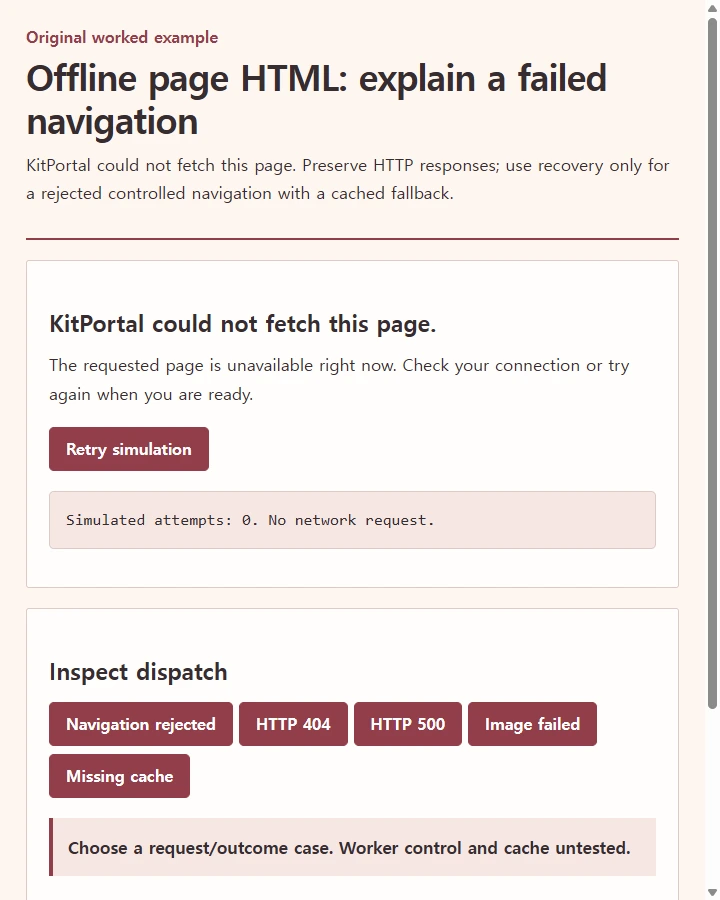 Offline page HTML: explain a failed navigation
