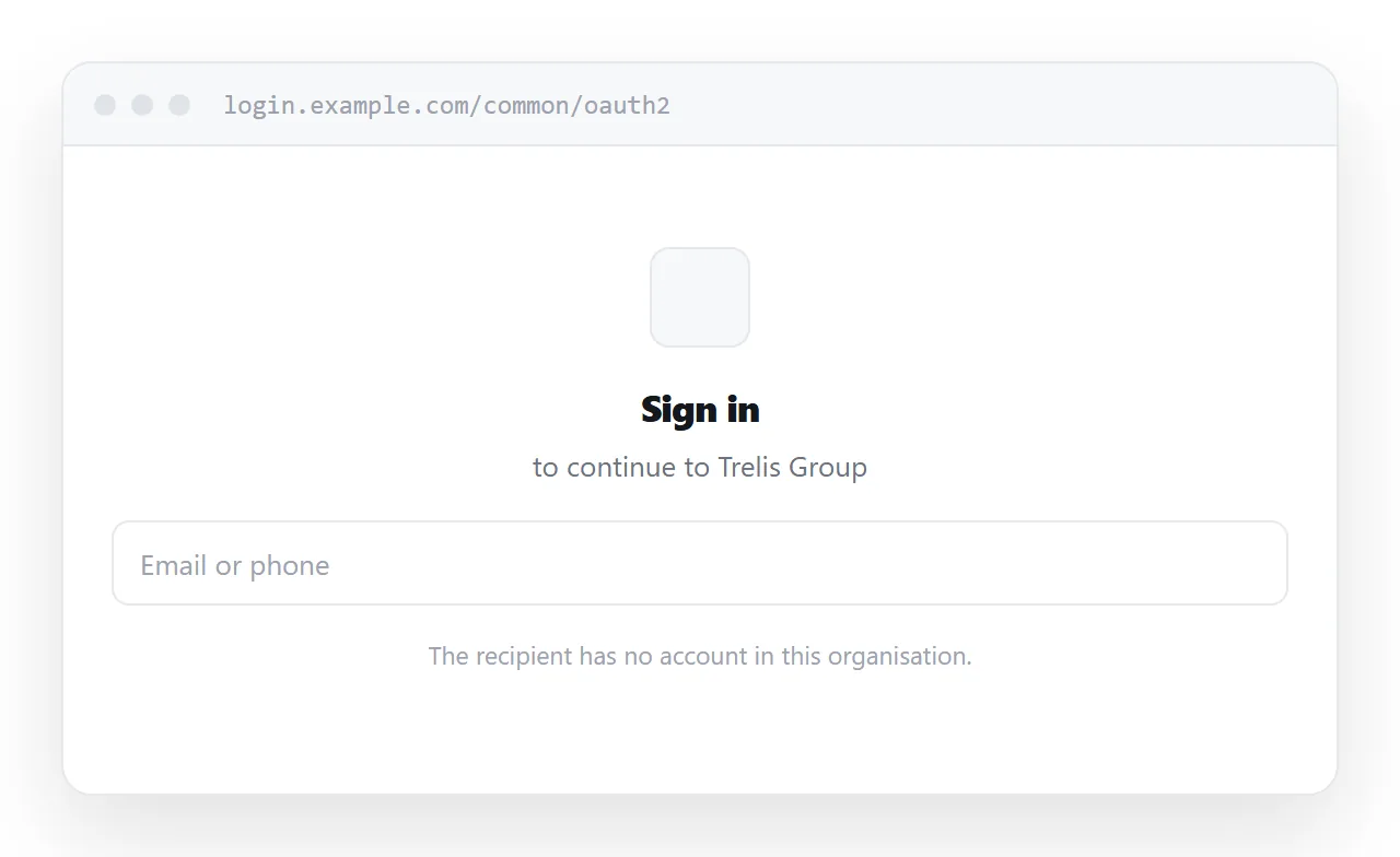 A sign-in page for an organisation the recipient has no account in.