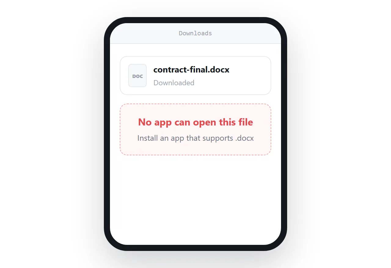 A downloaded document on a phone with no application able to open it.