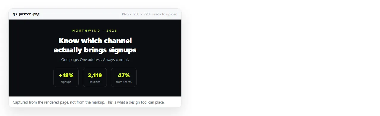 The rendered page being captured as an image, ready to upload into a design.