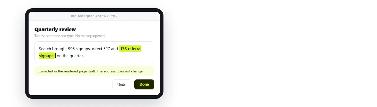Correcting a line of text directly in the rendered page on the iPad, without opening the markup.
