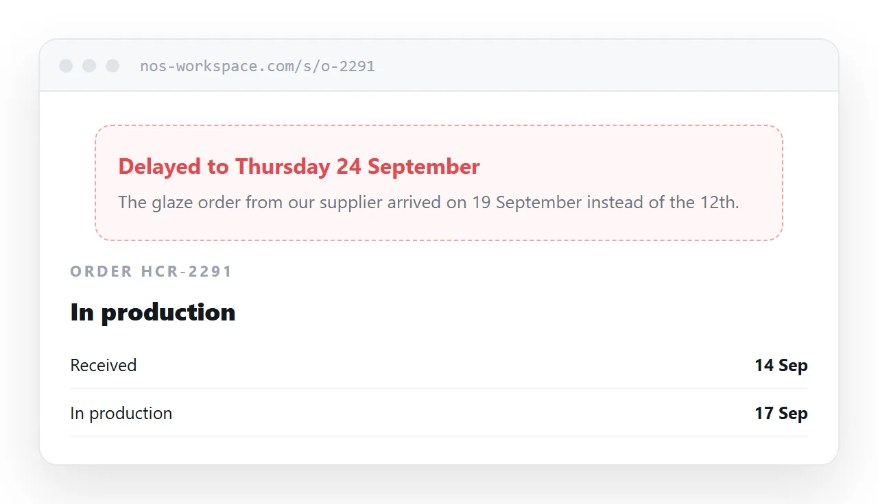 The same page with a dated delay notice above the stages.