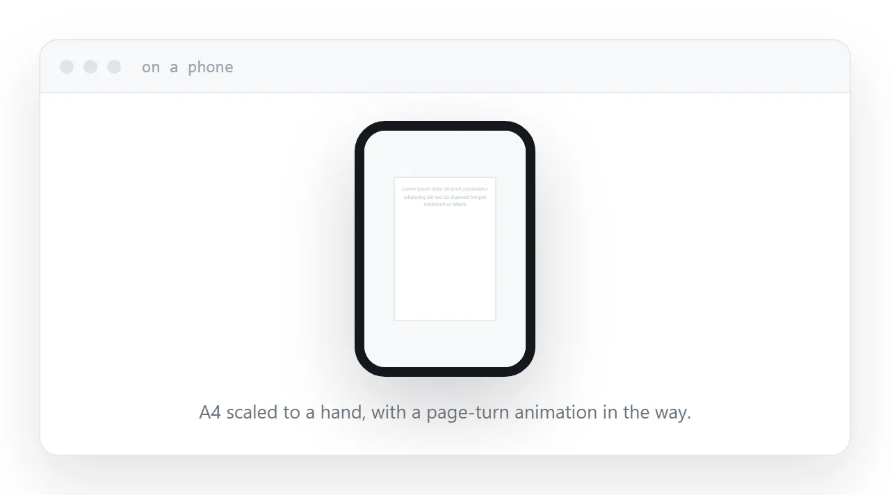 A flipbook on a phone with the page scaled down and the text unreadable.
