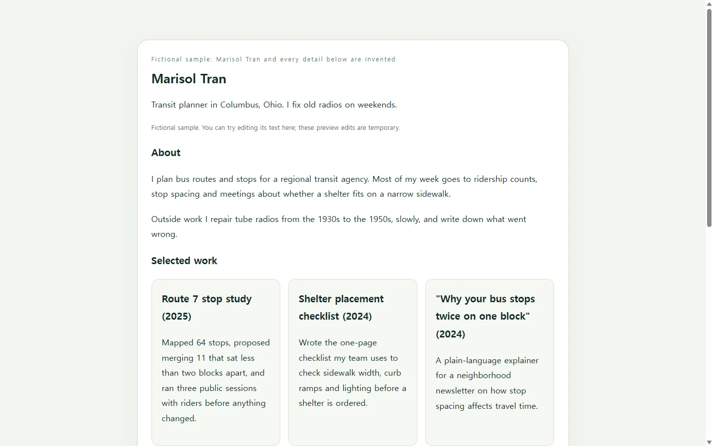 Marisol Tran — fictional sample