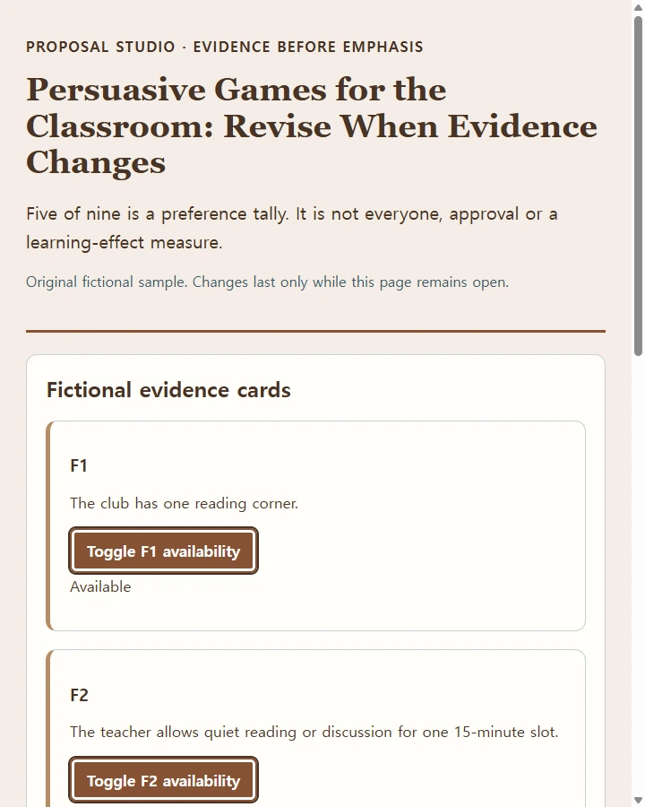 Persuasive Games for the Classroom: Revise When Evidence Changes