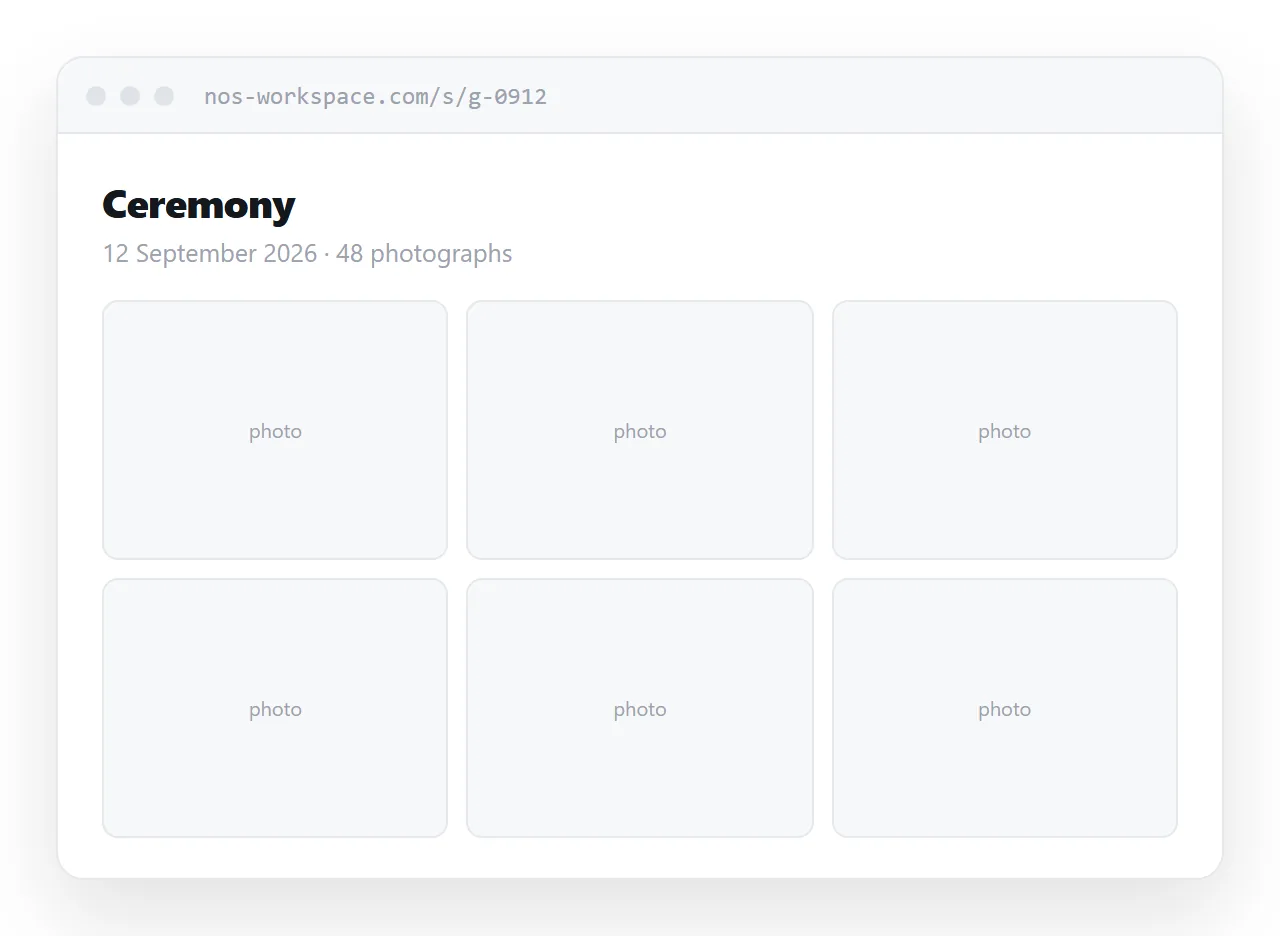 A photo gallery in a browser. A grid of images with consistent spacing, captions underneath.