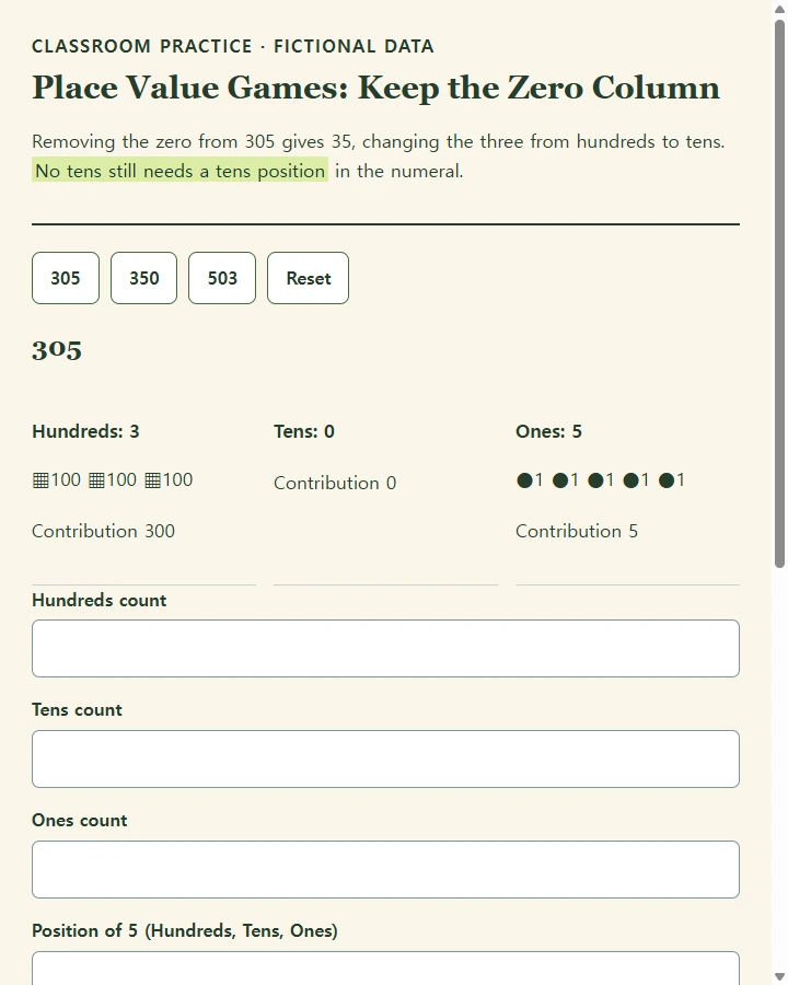 Place Value Games: Keep the Zero Column