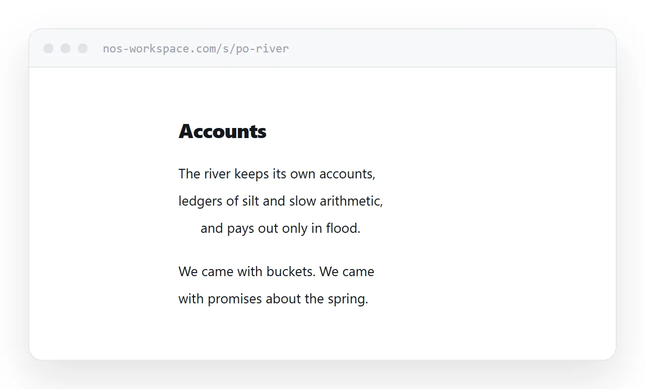 A poem in a browser. Short centred column, line breaks preserved, generous space around it.
