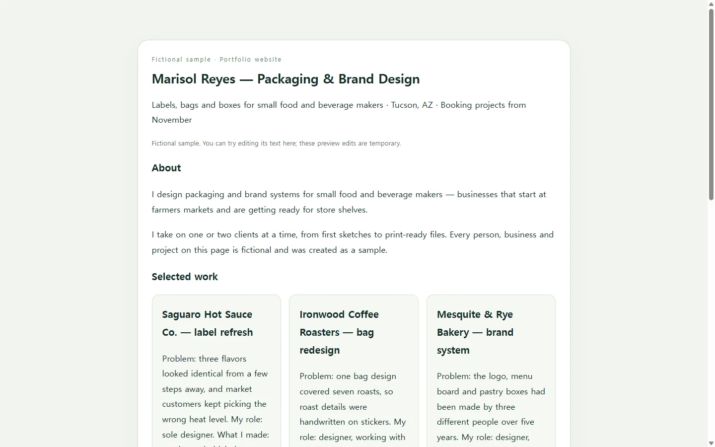 Marisol Reyes — Packaging & Brand Design — fictional sample