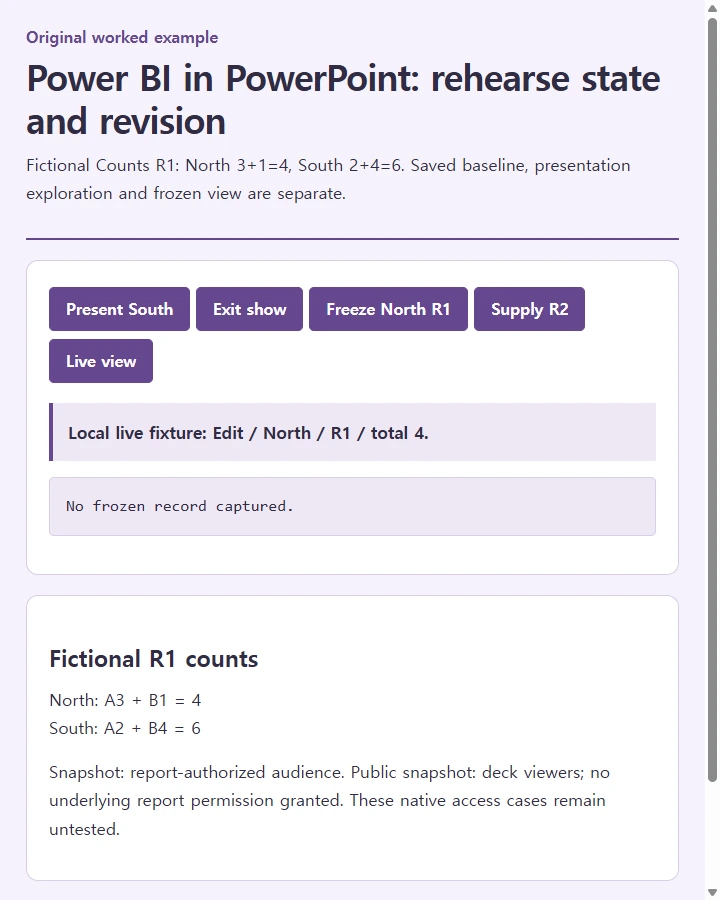 Power BI in PowerPoint: rehearse state and revision