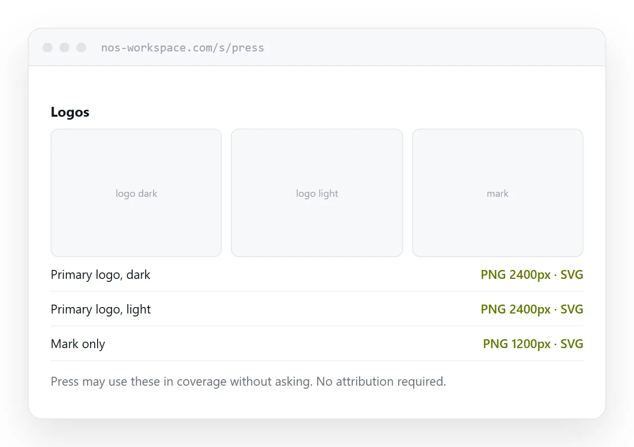 Logo downloads on a page. Each image shown at screen size with PNG and SVG links beneath.