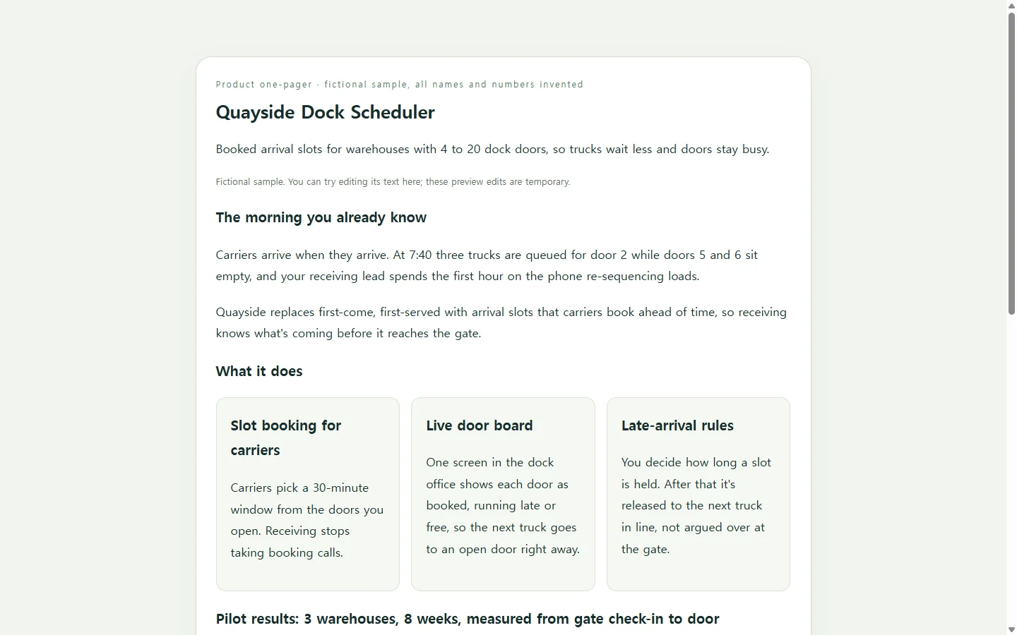Quayside Dock Scheduler — fictional sample