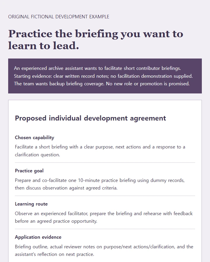 An experienced archive assistant's development agreement, opportunity comparison, and focused practice revision