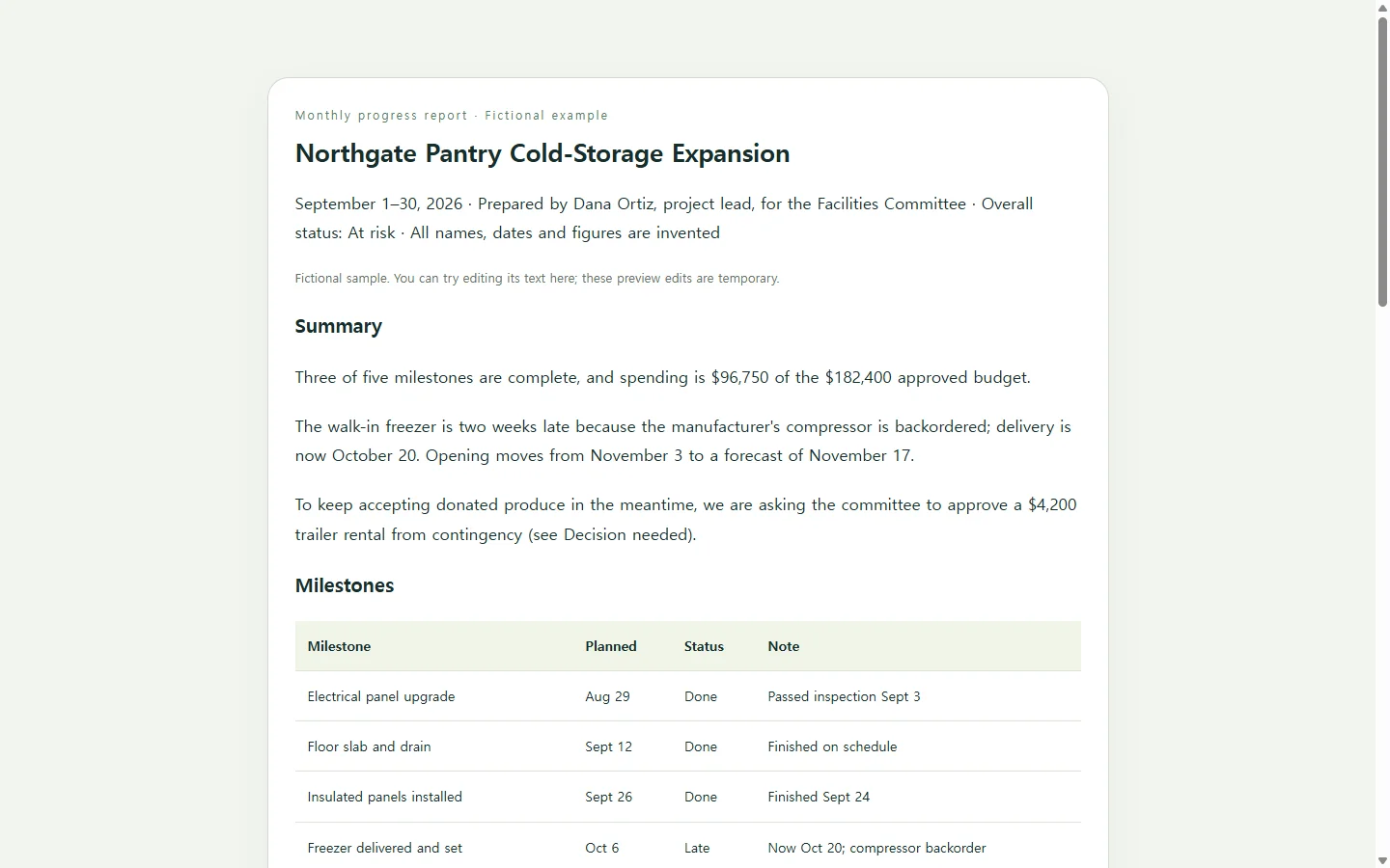 Northgate Pantry Cold-Storage Expansion — fictional sample