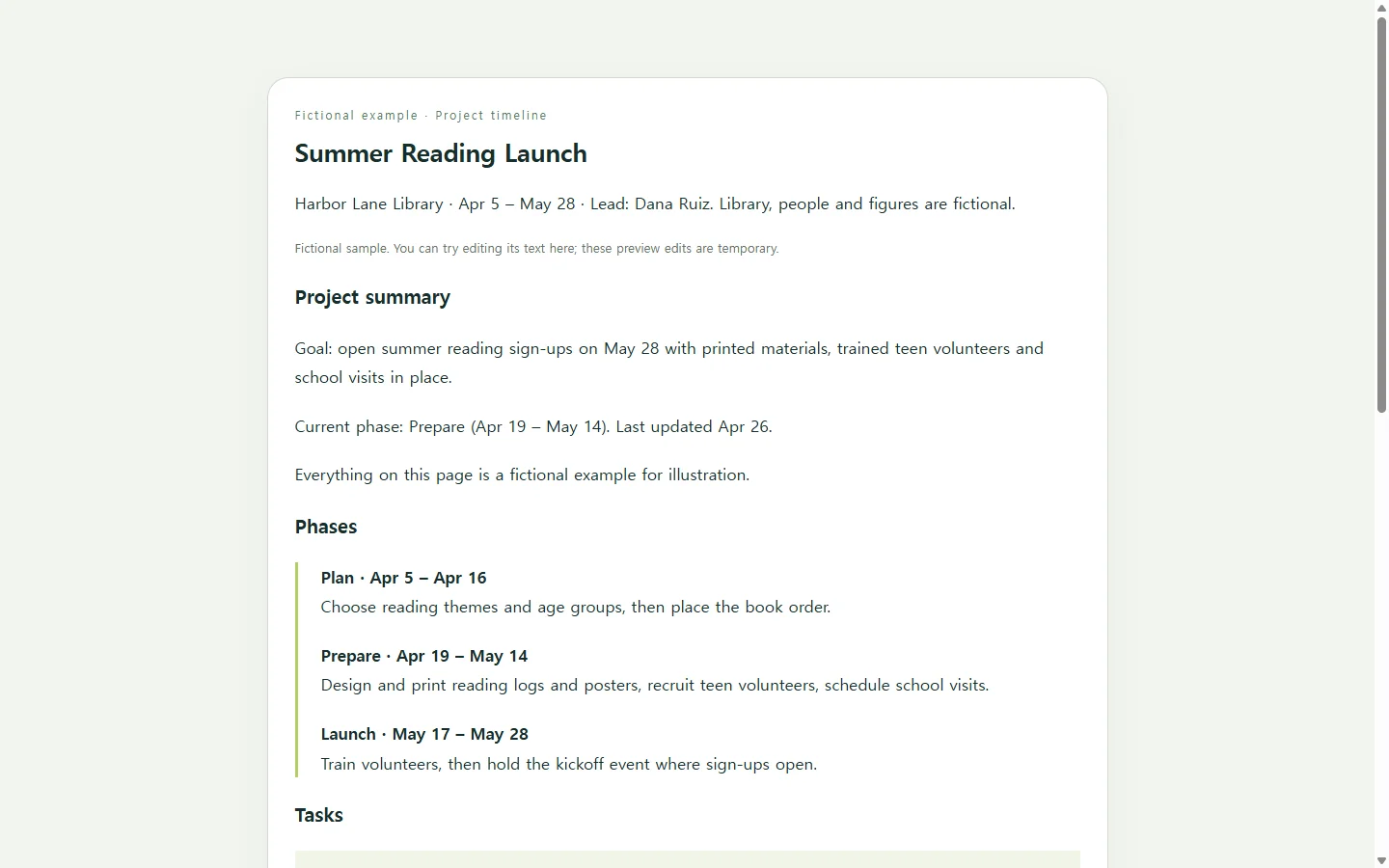 Summer Reading Launch — fictional sample