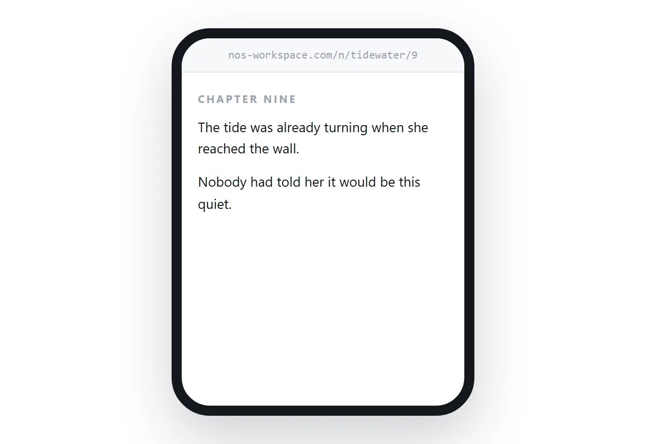 A chapter on a phone with comfortable line length and a resume prompt at the top.