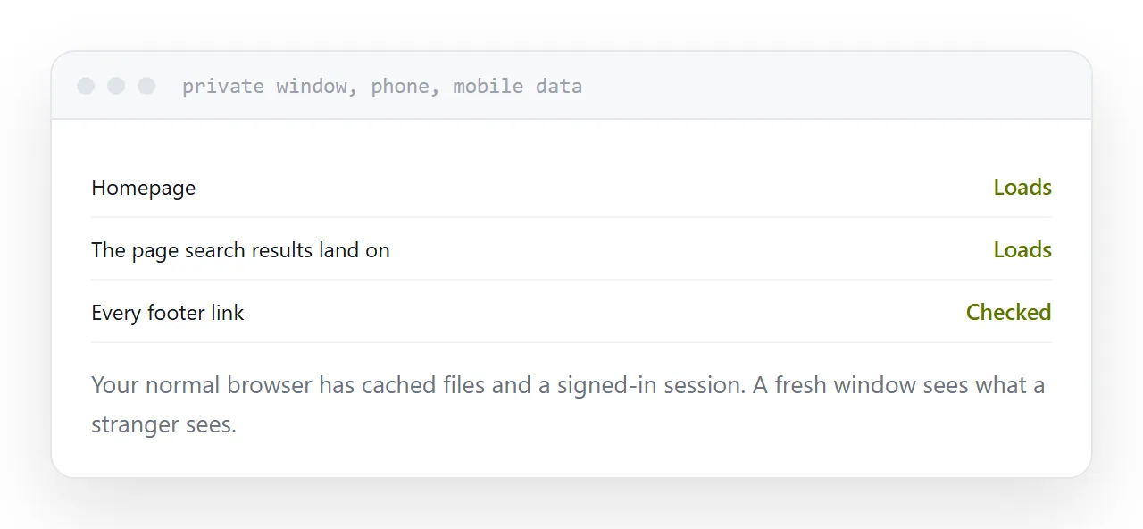 The live address opened on a phone in a browser that has never visited it.