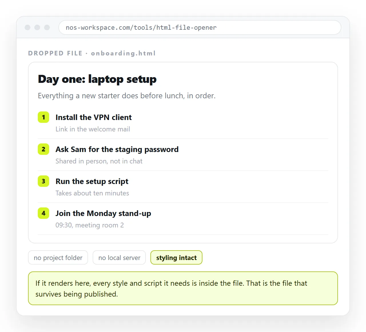 The file open in a window with no access to the project folder, with styling intact.