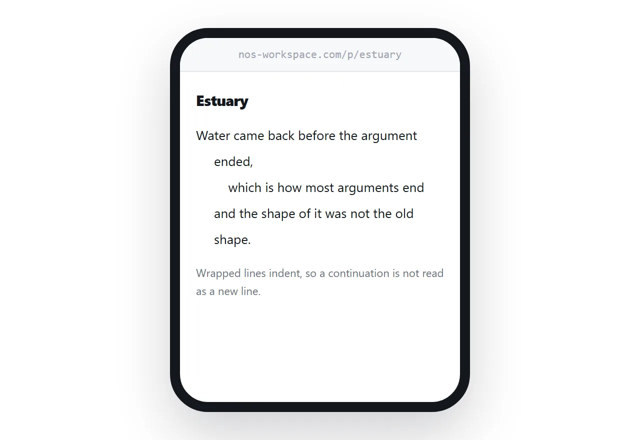 A poem on a narrow screen with wrapped lines indented so continuations are distinguishable.