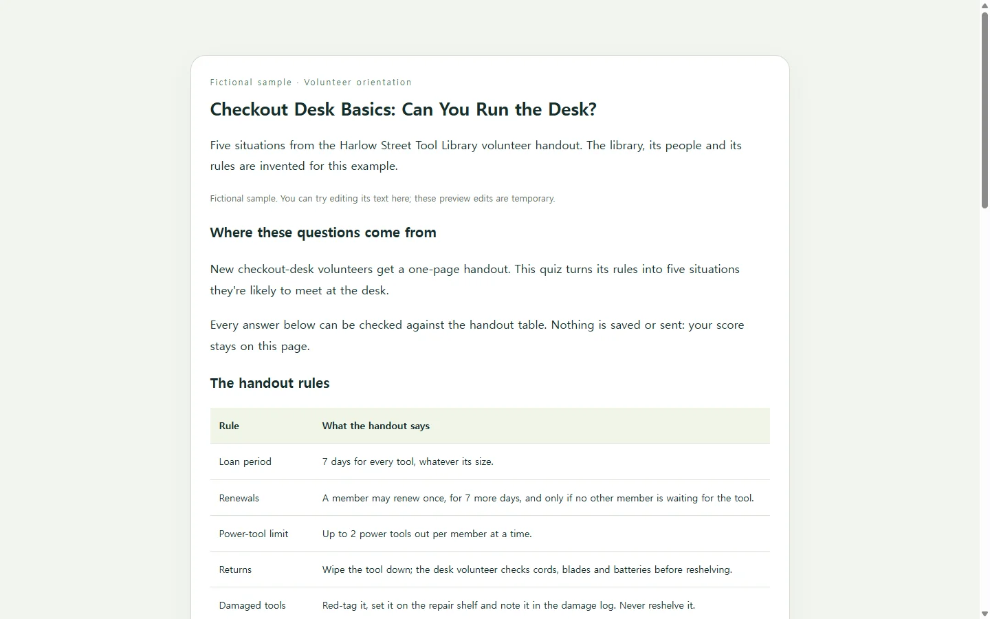 Checkout Desk Basics: Can You Run the Desk? — fictional sample