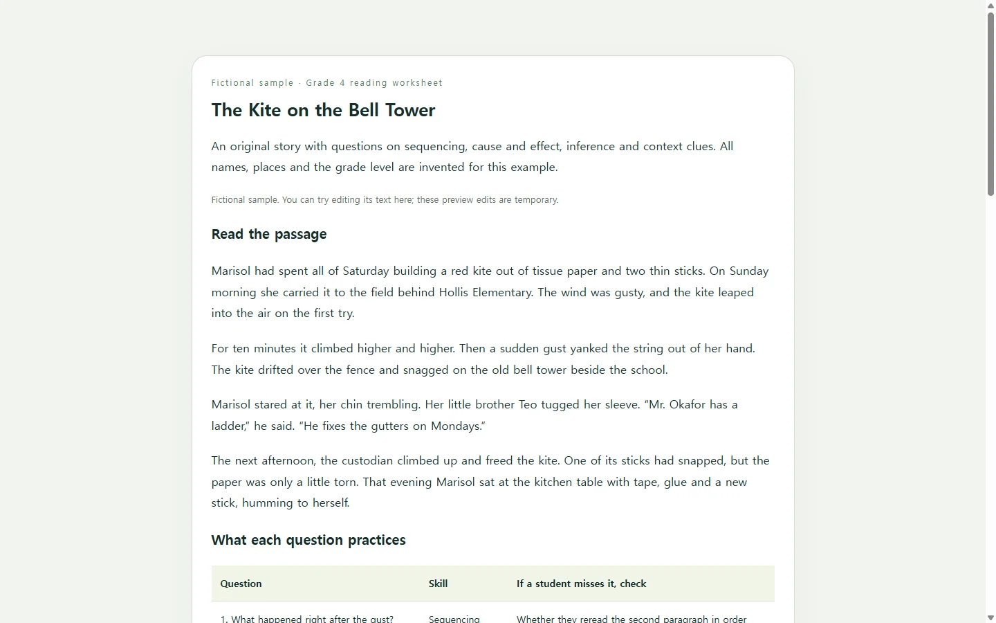 The Kite on the Bell Tower — fictional sample