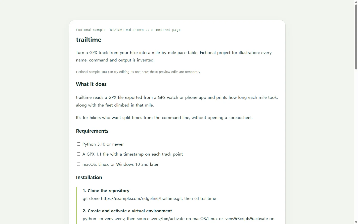 trailtime — fictional sample