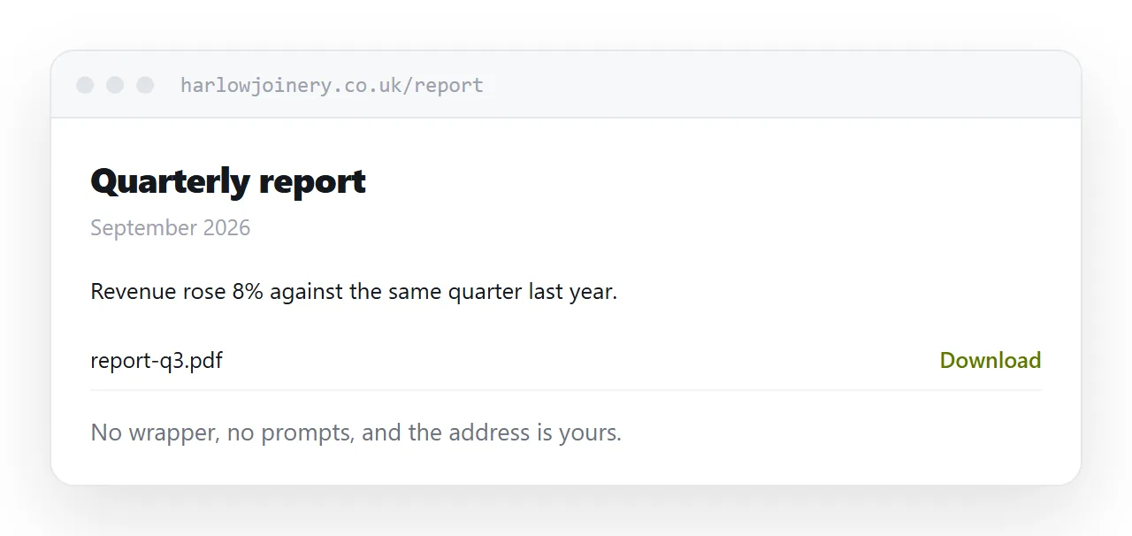 The same document reachable at a personal domain, with no wrapper.