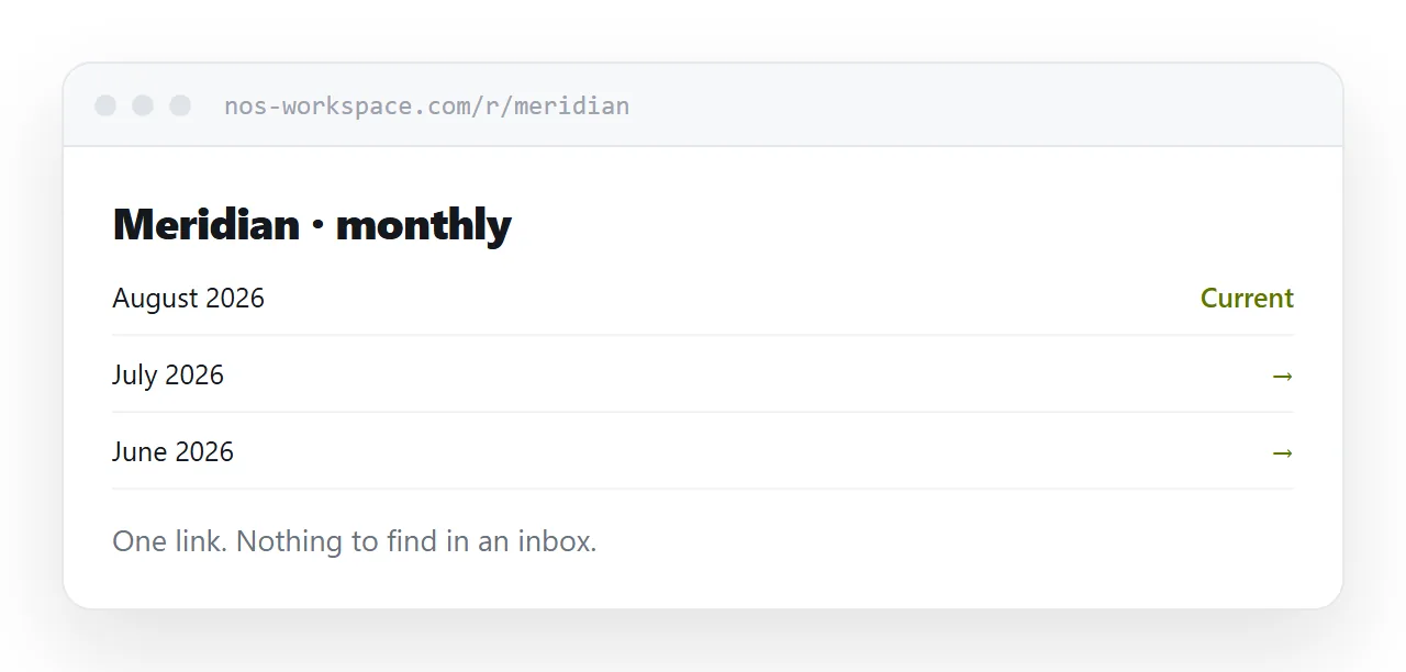 A report page with previous months listed below the current one.