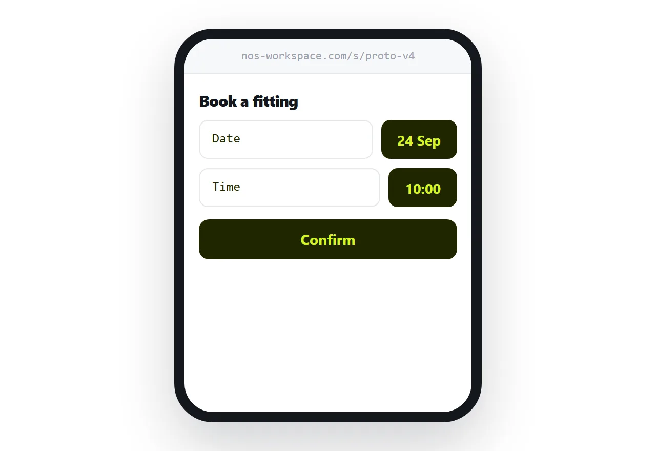 A prototype opening from a plain address on a phone, with no sign-in.