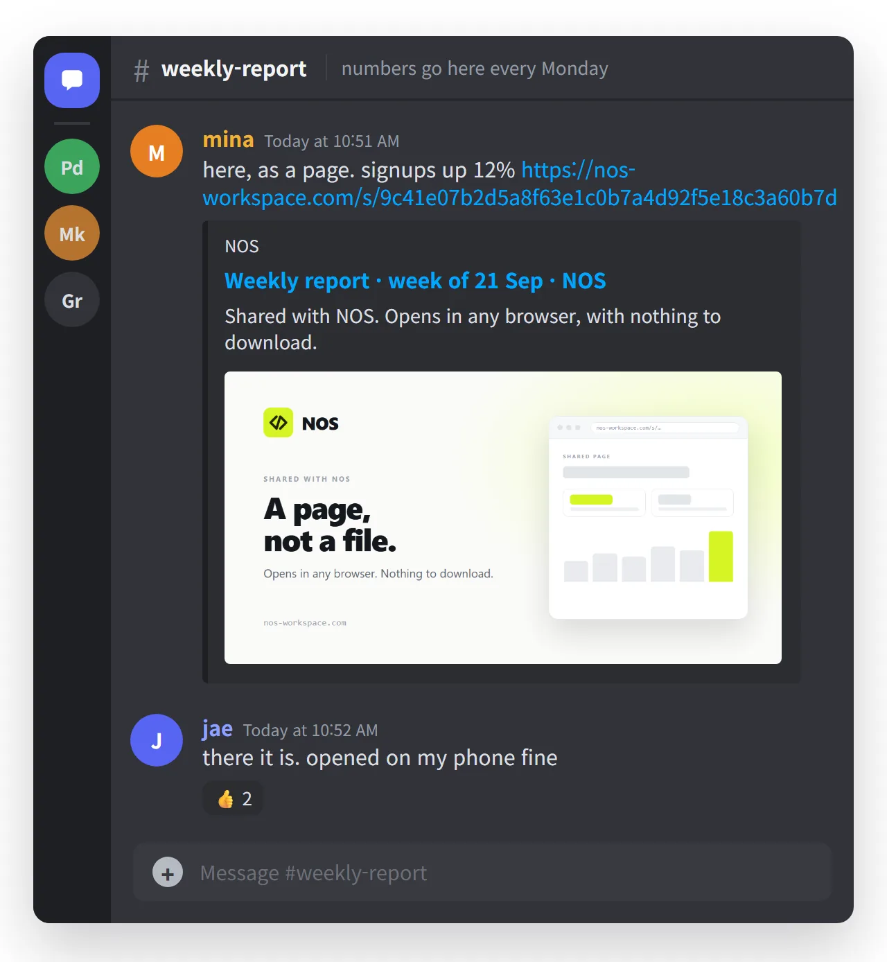 The same page sent as a link. Discord unfurls a card with the title, description and image.