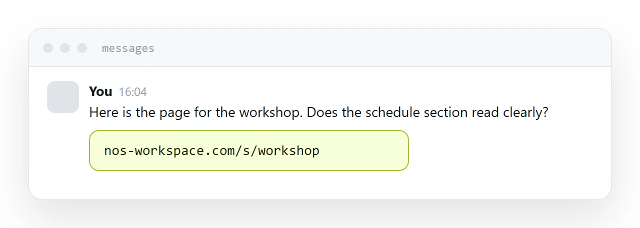A message with a line of context and a link, with the page open beside it.