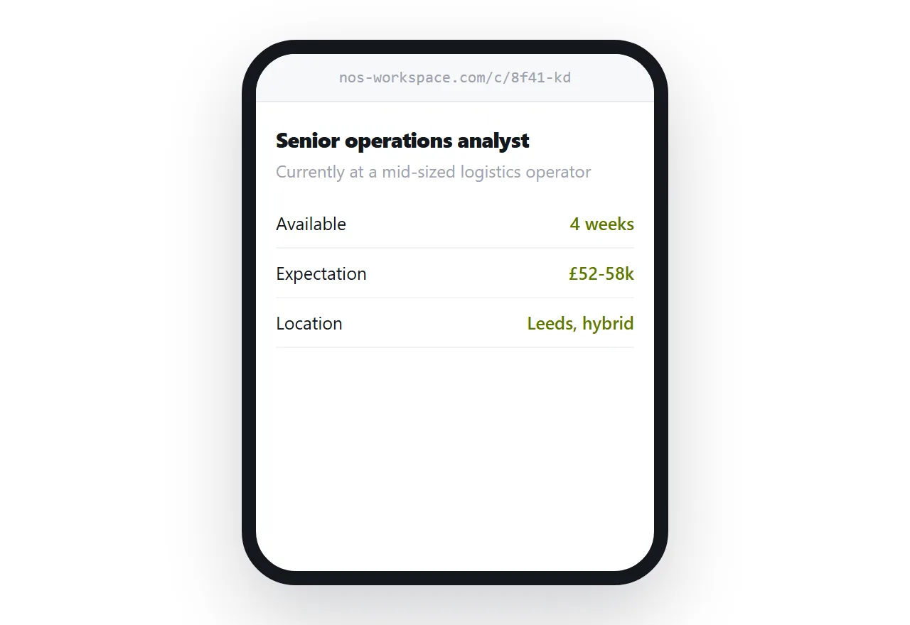A candidate profile on a phone showing the summary and availability without scrolling.