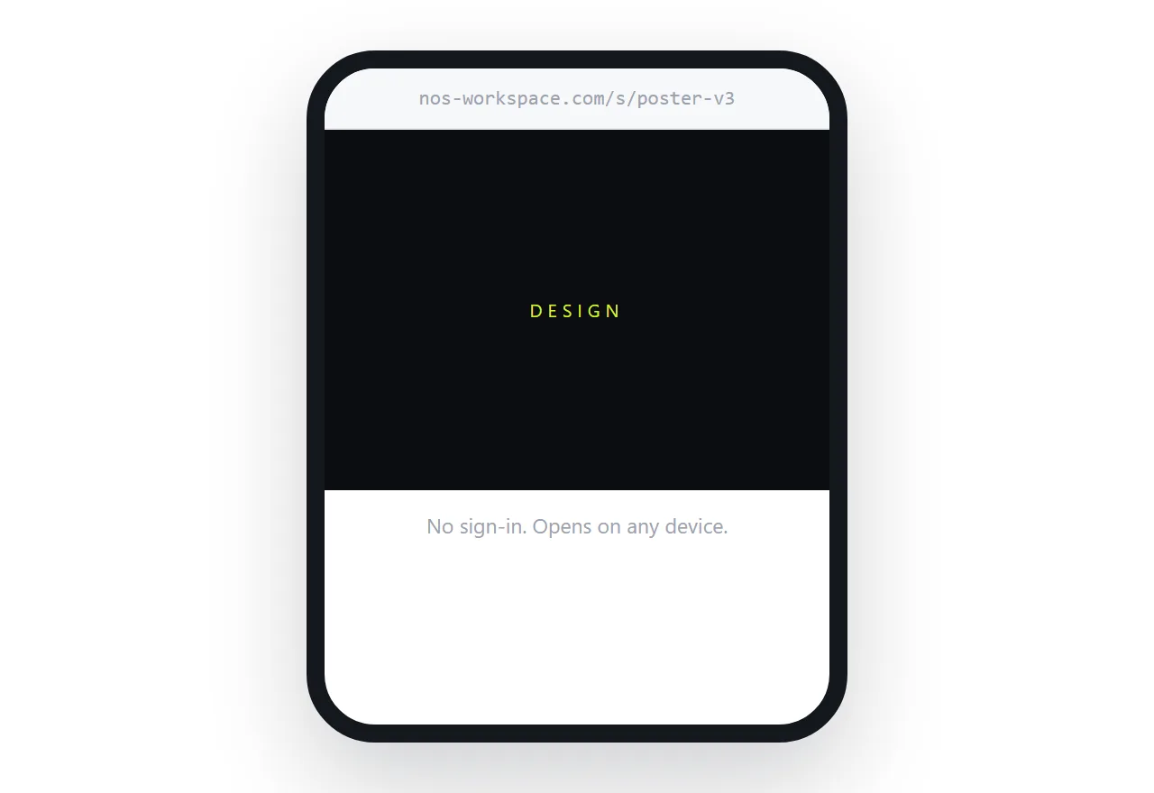 A design opened from a plain address on a phone, with no sign-in screen.