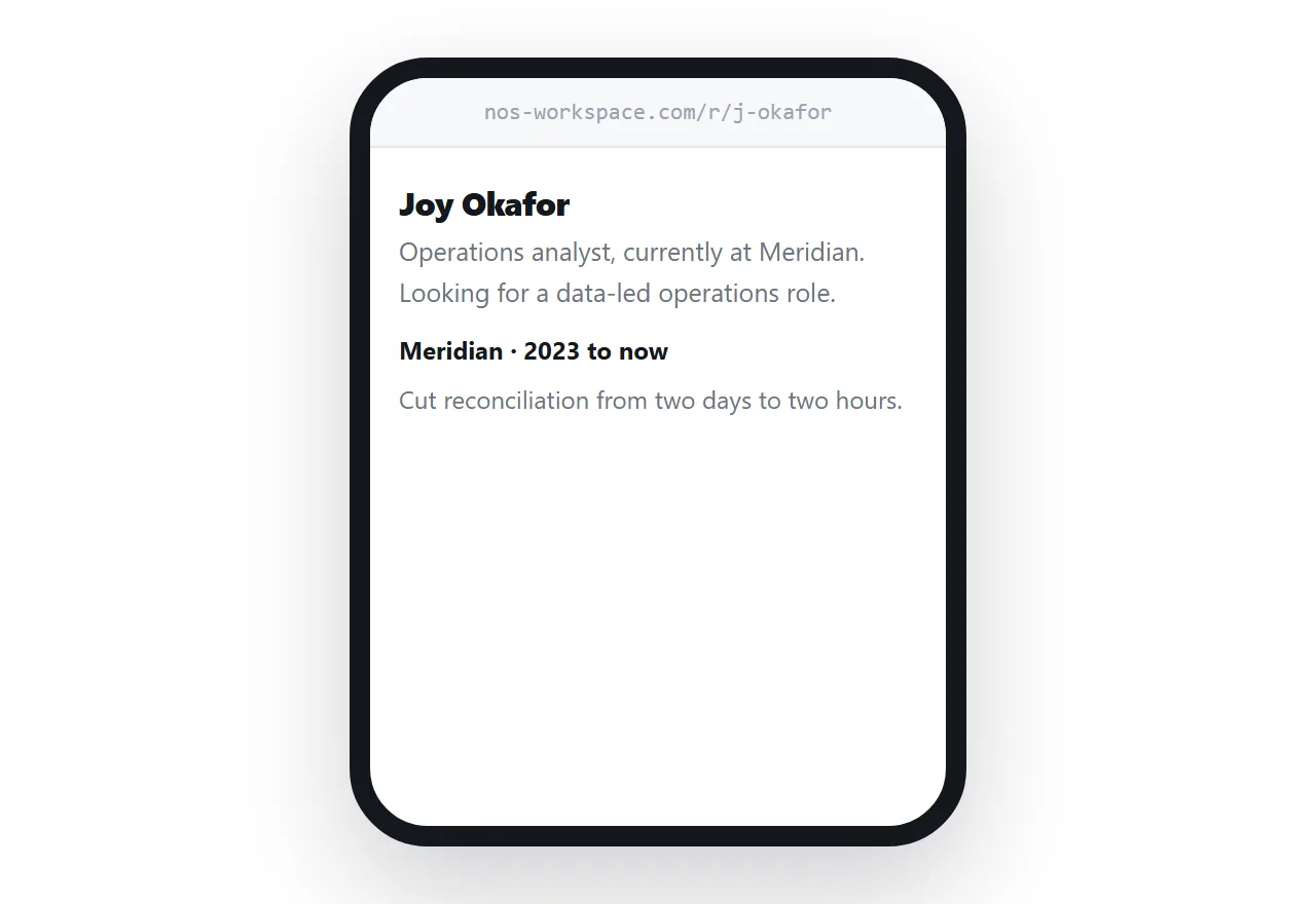 A resume as a page on a phone, with the current role and target visible without scrolling.