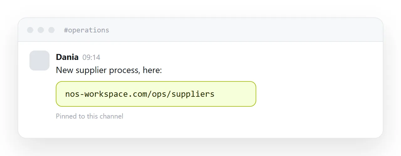A channel message linking to an address, with the address pinned.