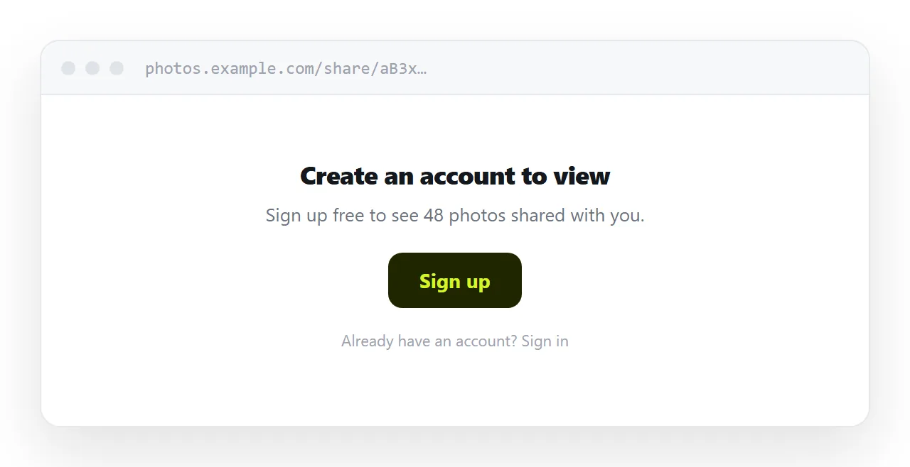 A sign-up page shown instead of the photographs.