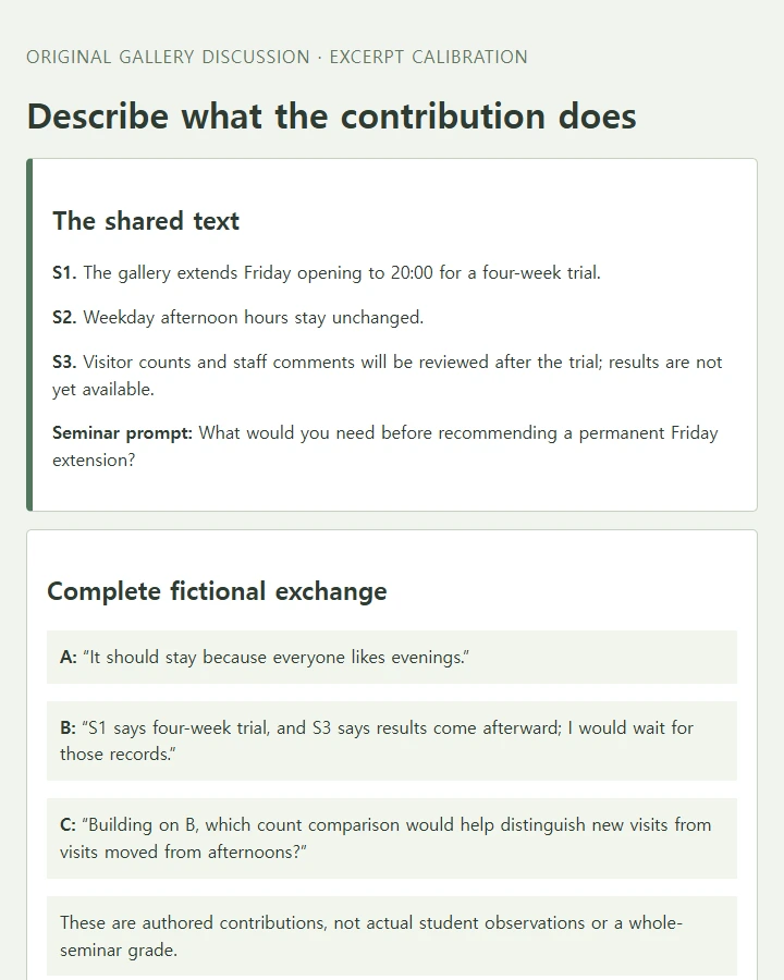 Match three seminar contributions with specific rubric descriptors