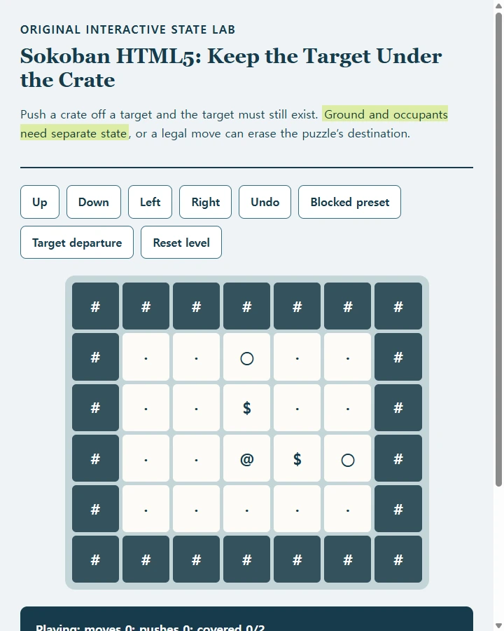 Sokoban HTML5: Keep the Target Under the Crate