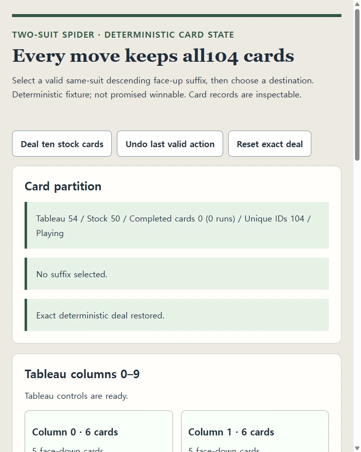 Every move keeps all104 cards
