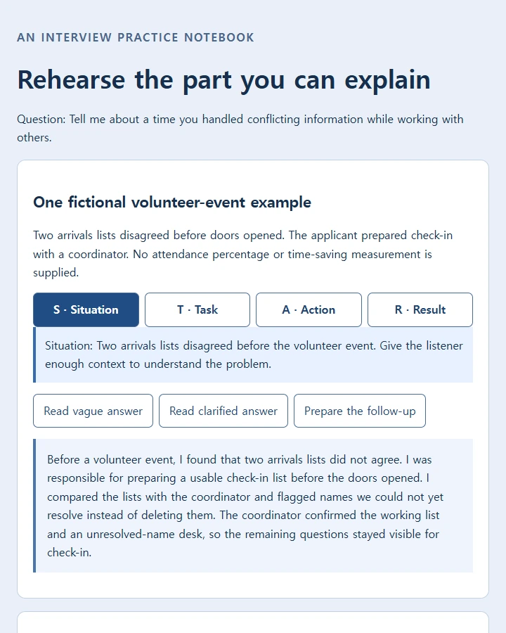 Compare a vague team-level answer with a specific personal action and prepare a follow-up