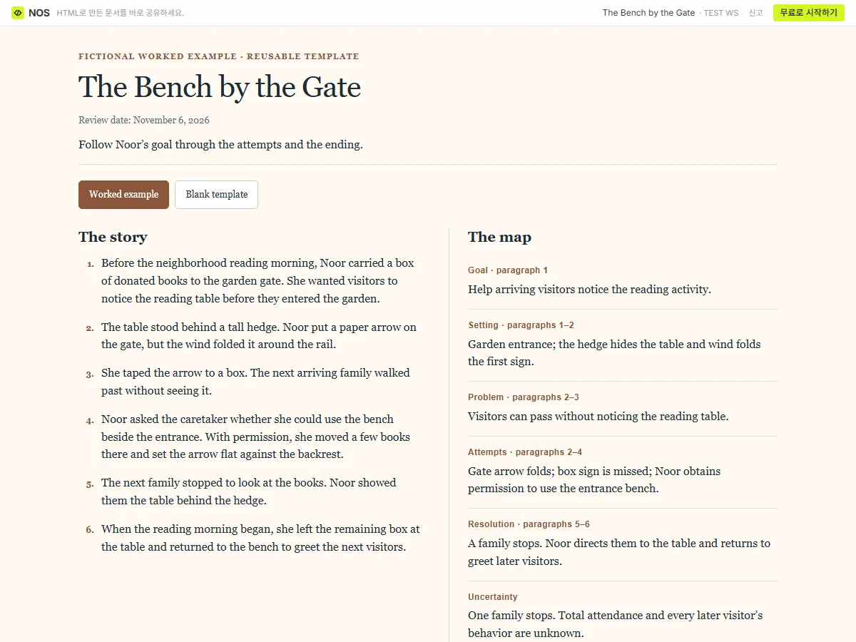 The Bench by the Gate saved in NOS and opened through its actual reader link.