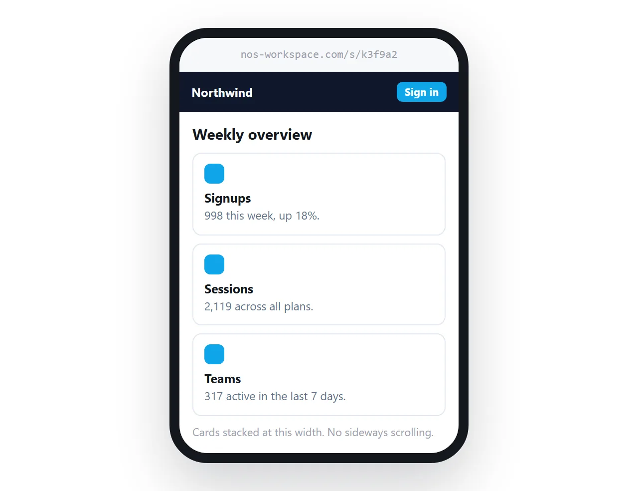 The Tailwind page open from a shared address in a phone browser.
